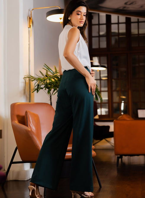 Flared Ponte Trouser -Dark green